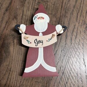 Hand-painted Folk Art country Primitive Wood Free Standing Santa JOY Christmas